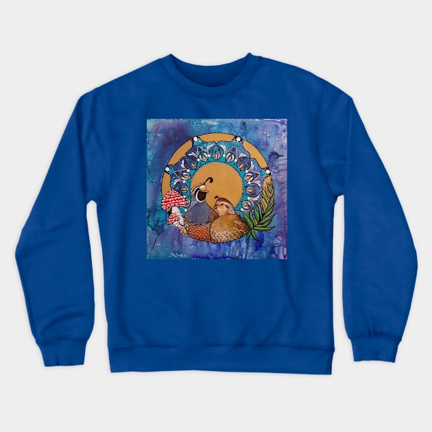 Quail Mandala Magic Mushrooms Crewneck Sweatshirt by StephaniePerryArt